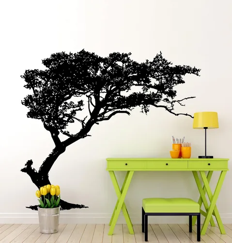 Vista 3 de Calcomanía de pared para sombra de árbol de 6 pies de alto (color negro) 72 pulgadas de alto x 85 pulgadas de ancho. (inclinado a la izquierda)