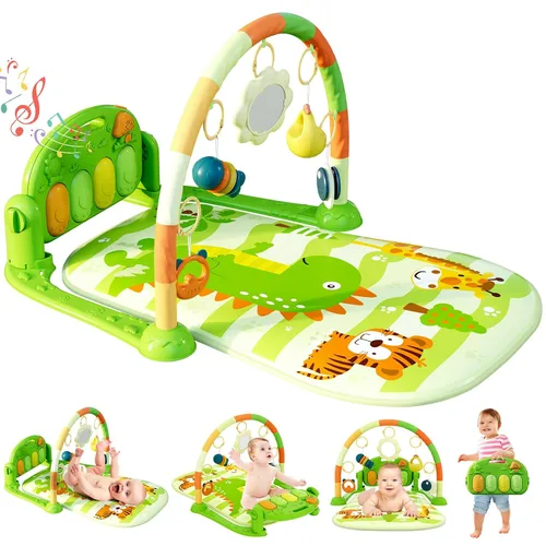 Vista 18 de dearlomum Gimnasio con tapete de juego para bebé, divertido tapete de piano para tiempo de barriga con 5 juguetes sensoriales para bebés y 2