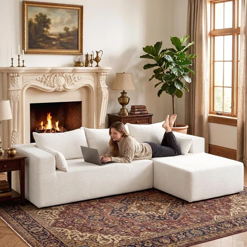 Vista 6 de Sofás seccionales sin hueso de 106 pulgadas para sala de estar, sofá modular en forma de L con asiento profundo de gran tamaño orientado a la Beige