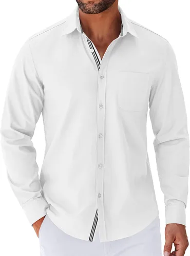 Vista 25 de COOFANDY Camisa para hombre de manga larga casual con botones, camisas sin doblar para hombre de ajuste regular