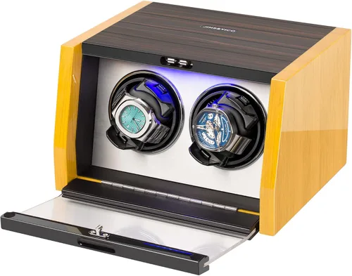 Vista 3 de Winder de reloj hecho de carcasa de bambú natural de alta calidad para 6 relojes automáticos con artesanía de alto brillo 4 modos de ajuste y motor