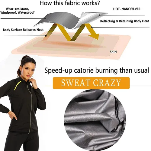 Vista 2 de SEXYWG Chaqueta de sauna para mujer, adelgazante, traje de sauna, camisa de manga larga, para entrenamiento, moldeador de cuerpo