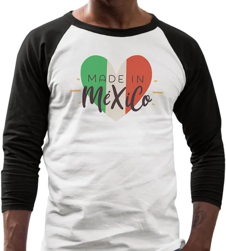 Vista 2 de Heart Made in Mexico - Camiseta de béisbol de manga raglán de tres cuartos unisex