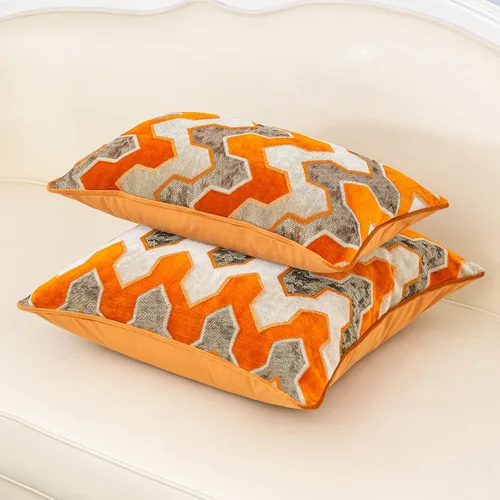 Vista 4 de Alerfa Funda de cojín cuadrada de terciopelo con corte bordado de rayas geométricas y moderna, funda de almohada decorativa para sofá, sala