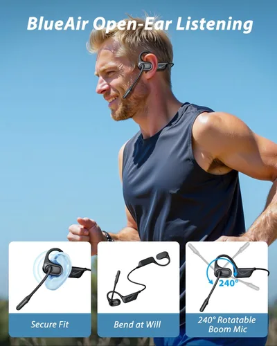 Vista 6 de Auriculares de oreja abierta con micrófono, auriculares Bluetooth a prueba de sudor de 0.99 oz con cancelación de ruido y silencio, 20 horas