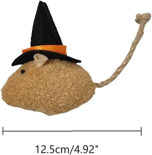 Vista 2 de 6 Paquetes Juguetes para Gatos Juguete Interactivo Sombrero Mágico de Bruja Disfraz Juguetes de Felpa en Forma de Ratón con Hierba Gatera