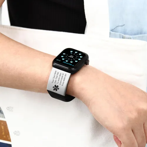 Vista 5 de Etiqueta de identificación de alerta grabada personalizada para correa de reloj con nombre, texto, etiqueta rectangular de acero inoxidable