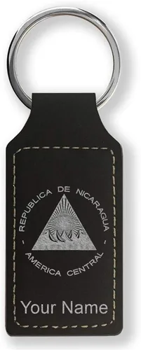 Vista 25 de LaserGram Llavero rectangular, bandera de Nicaragua, grabado personalizado incluido, Bambú