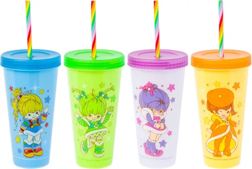 Vista 23 de Silver Buffalo Care Bears Corazones y Estrellas Juego de 4 Vasos de Plástico Cambian de Color con Popotes de Espiral Arcoíris con Tenderheart