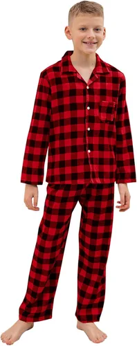Vista 3 de Umeyda Conjunto de pijamas de Navidad familiares a juego, pijamas a cuadros de manga larga para adultos y niños