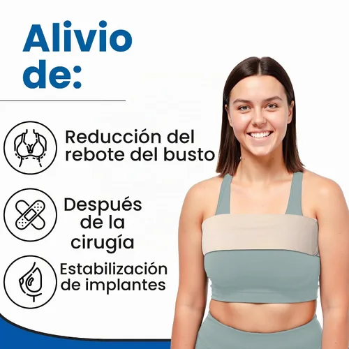 Vista 2 de Banda de aumento de senos post operacional Soporte de pecho de implante de mama para mujer Cinturón de sujetador poscirugía de compresión Beige