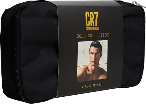Vista 3 de CR7 Traje de baño para hombre 5 unidades en bolsa de viaje con cremallera negro y dorado Negro Dorado L