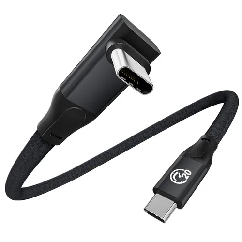 Vista 10 de Cable USB C de 90 grados de 1 pie, cable de datos corto USBC a USBC 3.2 Gris