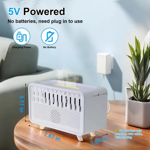 Vista 2 de Máquina de Ruido Blanco con Luz Nocturna y Humidificador, Humidificador de Sonido de Ruido Blanco 3-en-1 con 8 Sonidos Ambientales, Caja de Sonido