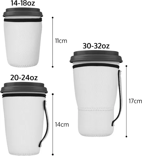 Vista 2 de OFFNOVA Paquete de 9 fundas de café en blanco para sublimación, fundas de neopreno reutilizables de 3 tamaños con asa, funda de 16 a 32 onzas