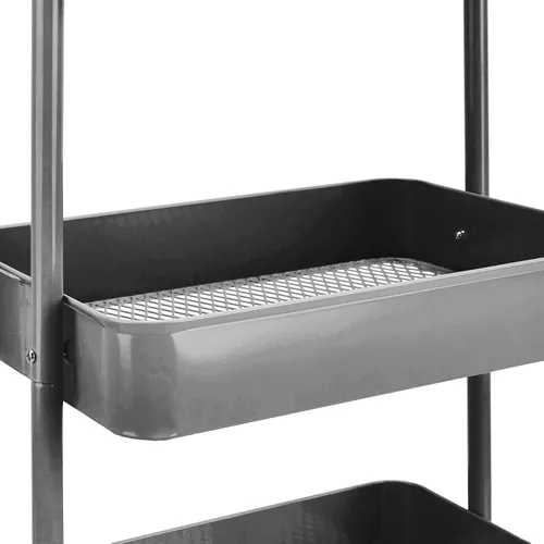 Vista 2 de Amazon Basics - Carrito de servicio o de cocina de 3 niveles, con ruedas, con cerradura, almacenamiento multifuncional, color carbón