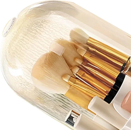 Vista 4 de Organizador de cosméticos de plástico para brochas de maquillaje, caja de almacenamiento giratoria para maquillaje, organizador de maquillaje