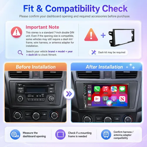 Vista 7 de Estéreo de coche inalámbrico de 7" de doble DIN con Apple CarPlay Android Auto 178 * 102mm, radio de reproducción de coche con pantalla táctil