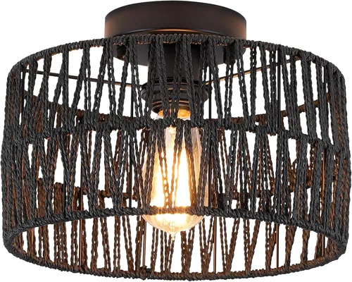 Vista 11 de Accesorio de Lámpara de Techo Empotrada Tejida en Oro Antiguo Costero, Luz de Techo Semi Empotrada Rústica Boho de Cuerda de Cáñamo Latón