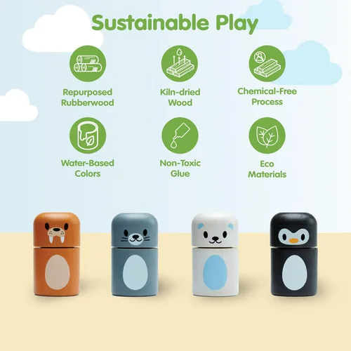 Vista 3 de PlanToys® Conjunto de juguetes Montessori de madera a juego de animales