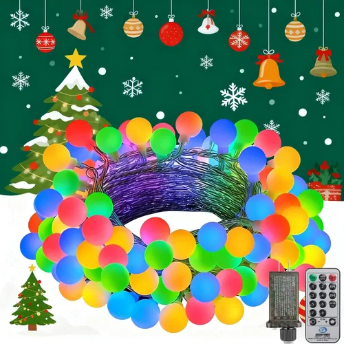 Vista 13 de Luces de Navidad de 33 pies para interiores, 100 luces LED para interiores, cadena de luces de globo para dormitorio, 8 modos con control remoto