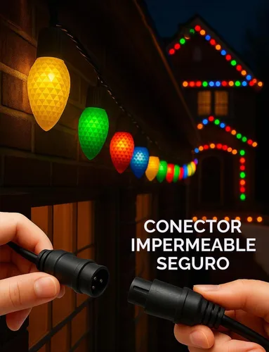 Vista 5 de Popotan C-9 Luces LED de Navidad para Exteriores, 33 Pies 50 LEDs Luces de Cadena RGB Inteligentes con Control Remoto de Aplicación, 108 Modos
