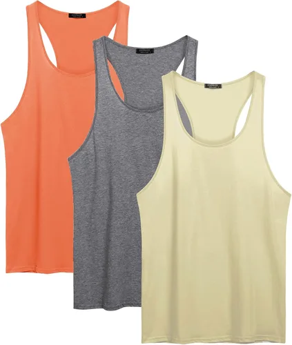 Vista 2 de COOFANDY Paquete de 3 camisetas sin mangas de algodón para hombre, sin mangas, estilo casual, clásicas
