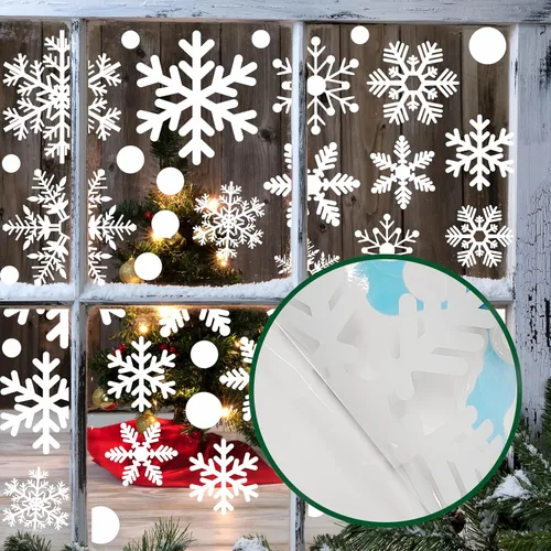 Vista 2 de 321 piezas de calcomanías de Navidad para ventana - 9 hojas de copos de nieve, diseños de invierno y festivos para ventanas de vidrio