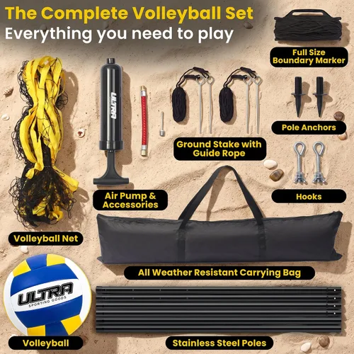 Vista 2 de Volleyball Net for Backyard, Regulation Size 32x3FT, Portable Outdoor Amarillo - Set completo