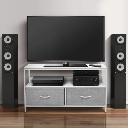 Vista 2 de Cómoda Sorbus con soporte para TV y 2 cajones de imitación de madera - Cofre elevador para televisión con almacenamiento - Mueble para dormitorio