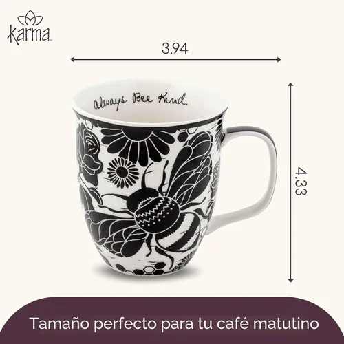 Vista 5 de Karma Gifts - Taza bohemia de 16 onzas, color blanco y negro, diseño de abeja, bonita taza de café y té, tazas de café de cerámica para mujeres