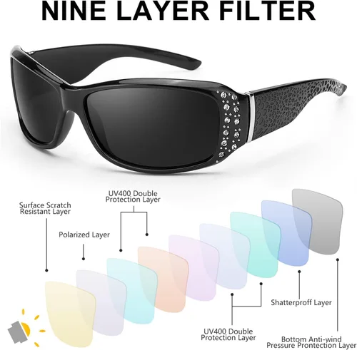 Vista 3 de Lentes de sol polarizados para mujer, con diamantes de imitación, protección UV400 para conducir, pescar, ir de compras