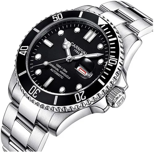 Vista 2 de MASTOP Reloj de pulsera mecánico de lujo luminoso impermeable para hombre, de acero inoxidable plateado
