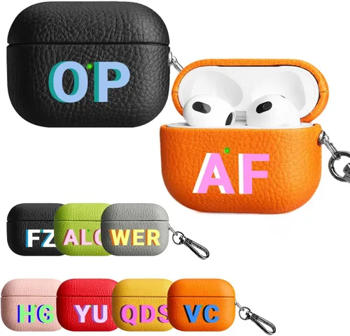 Vista 11 de Funda personalizada con nombre para AirPods Pro, añade tus propias iniciales personalizadas, monograma, funda de lujo de cuero vegano para Air Pods