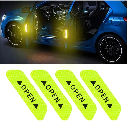 Vista 15 de 4 calcomanías reflectantes de advertencia de apertura para puerta de automóvil, calcomanías de aviso de seguridad automática con visibilidad