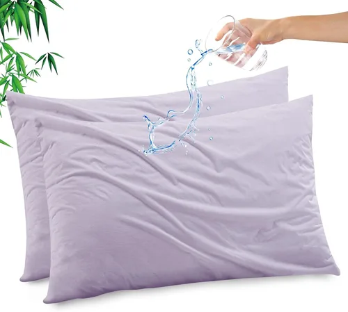 Vista 9 de Funda de almohada impermeable de bambú y rayón de Gogreen, funda de almohada transpirable, protector de almohada refrescante con cremallera, funda