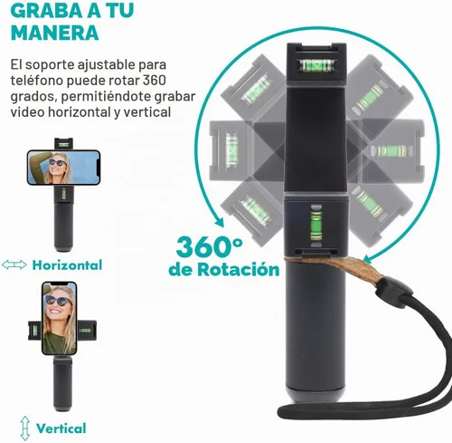 Vista 5 de Movo PR-3 - Soporte giratorio para teléfono inteligente con posiciones verticales y horizontales, correa de muñeca, montaje de trípode, soporte