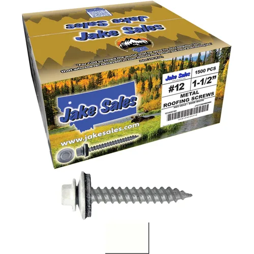 Vista 50 de 12 tornillos para techos de metal gris ABC de 1-1/2 pulgadas, cabezal de arandela hexagonal, arranque automático/roscado, arandela EPDM. 1 bolsa