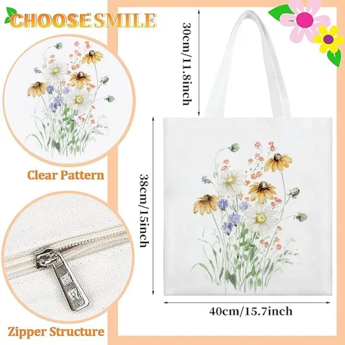 Vista 5 de Bolsa de lona con asas con cremallera para mujer, dama de honor, cumpleaños, boda, madre, señoras, bolsas de regalo para compras