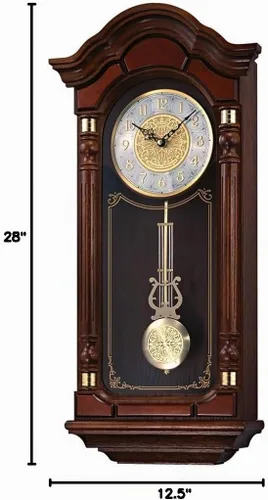 Vista 5 de Seiko QXH004BLH - Reloj de pared con péndulo de madera de roble con campanillas, marrón oscuro, 28 x 12.5 x 6 pulgadas