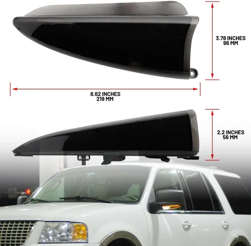Vista 6 de Luces intermitentes de espejo lateral LED secuencial para F'ord Expedition Lincoln Navigator 2003-2006, lente ahumada, espejo ámbar, indicador