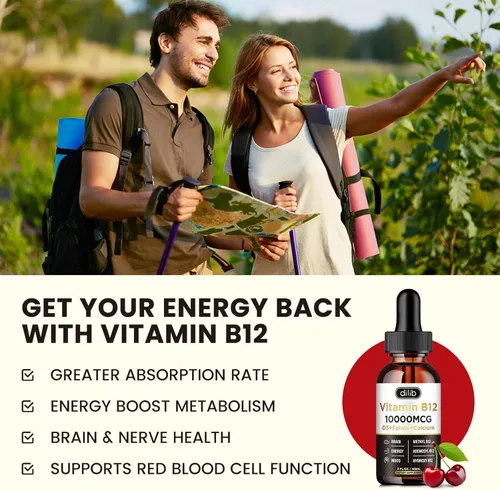 Vista 2 de Complejo de vitamina B12 de 10000 mcg Suplemento sublingual triple líquido B-12 gotas Mezcla de metilcobalamina y adenosilcobalamina e hidroxo