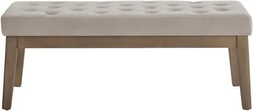 Vista 5 de 24KF Banco de Entrada Tapizado en Terciopelo con Botones Capitoné con Patas de Madera Maciza, Banco de Cama Otomano con Asiento Acolchado, 5034-Taupe