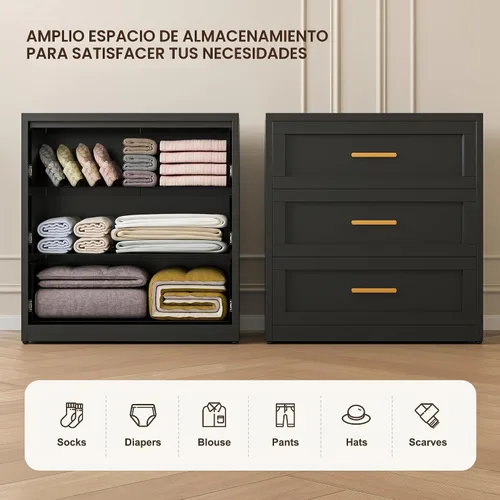 Vista 4 de LCAOPC Cómoda metálica negra de 3 cajones para dormitorio, cómoda ancha para armario, cómoda de metal, cómoda y cómoda para sala de estar, pasillo