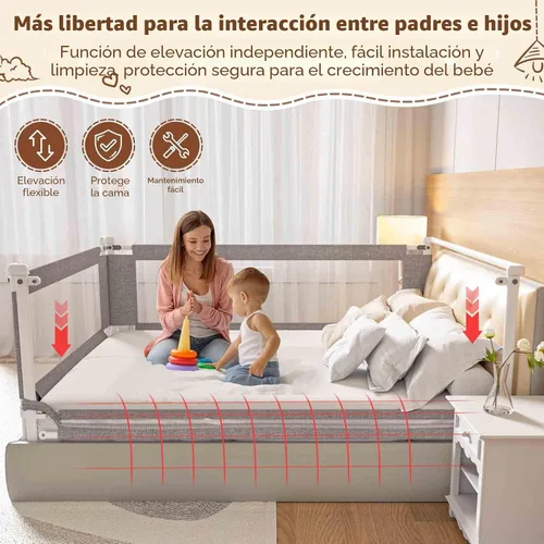 Vista 3 de Riel de cama para niños pequeños, riel de protección de altura ajustable de 1 pieza para niños pequeños, rieles de protección de seguridad