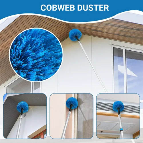 Vista 4 de Ventilador de techo alto de 20 pies con poste de extensión de 5 a 12 pies, telaraña reutilizable extensible y plumero de plumas flexible