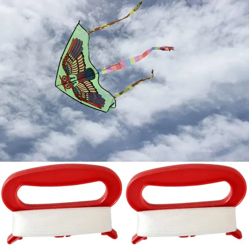 Vista 4 de Paquete de 10 manijas de cuerda de cometa con línea roja de 98 pies, accesorios de vuelo para niños y adultos (L, ancho: 4.53 pulgadas)