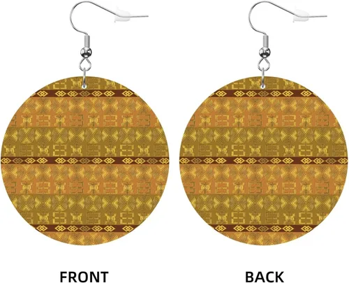 Vista 3 de Leather Round Earrings, ethnic african pattern with Adinkra simbols Faux Leather Earrings Dangle Earrings for Women Girls Fashion