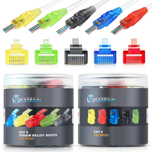 Vista 10 de Everest Media Solutions EMS RJ45 Cat6 - Conectores de paso y botas de alivio de tensión, varios colores, paquete de 50/50 EZ para crimpar enchufe