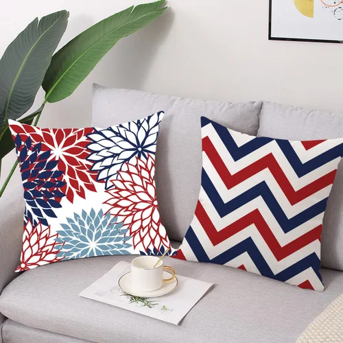 Vista 3 de Juego de 4 fundas de almohada decorativas para el 4 de julio, 18 x 18 pulgadas, juego de 4 fundas de almohada con diseño de estrellas y rayas